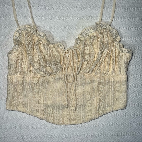 Altar’d State Women’s Lacy Babydoll Tank Top Small Cream Y2K Romantic Coquette - Picture 2 of 7
